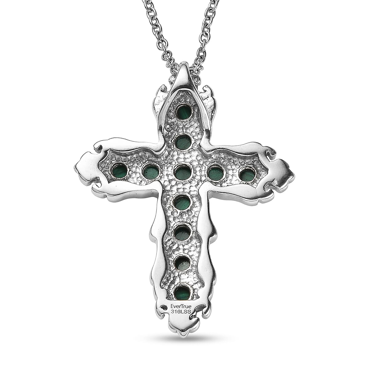 EverTrue African Malachite 2.25 ctw Pendant Necklace in Stainless Steel 20 Inches