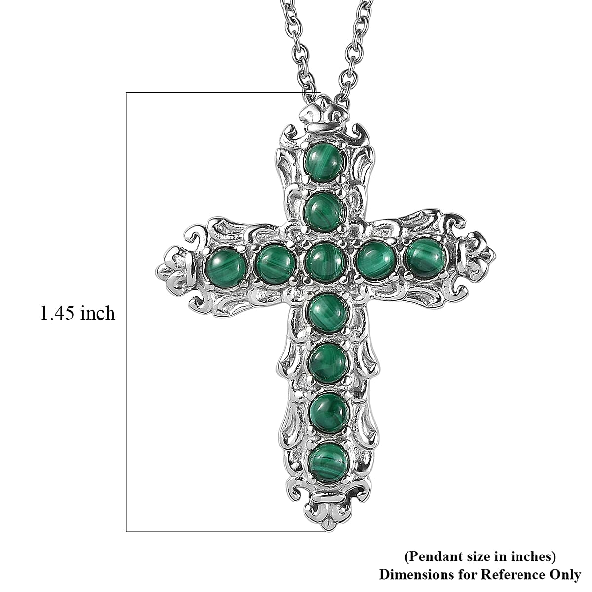 EverTrue African Malachite 2.25 ctw Pendant Necklace in Stainless Steel 20 Inches