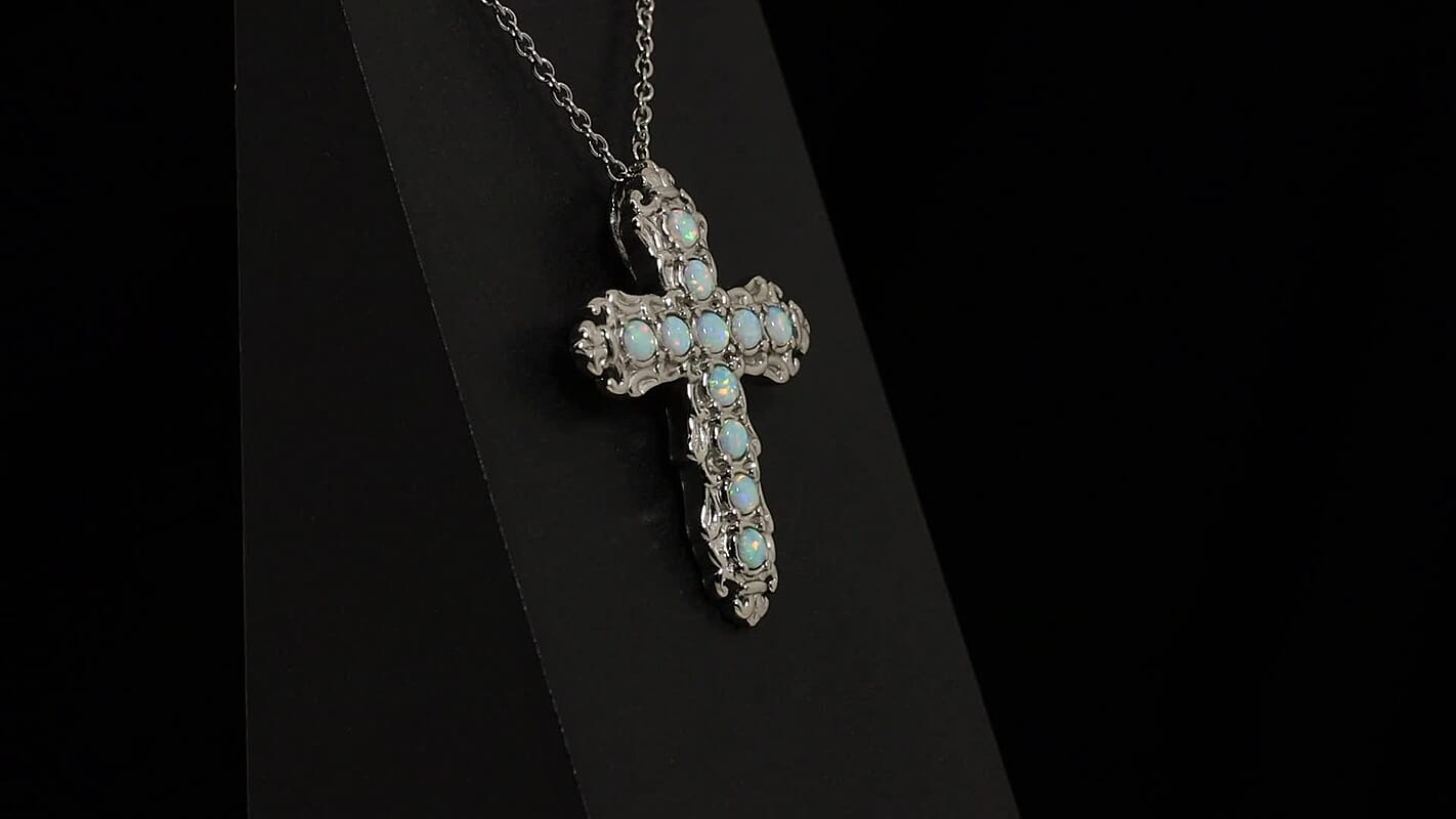 EverTrue Synthetic Milky Opal 0.60 ctw Pendant Necklace in Stainless Steel 20 Inches