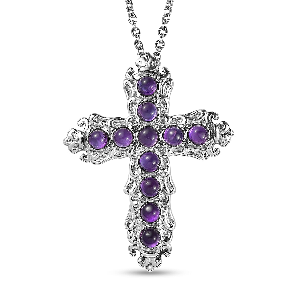 EverTrue African Amethyst 1.60 ctw Pendant Necklace in Stainless Steel 20 Inches