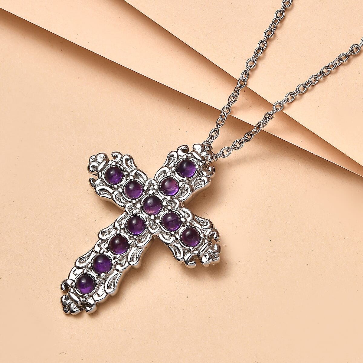 EverTrue African Amethyst 1.60 ctw Pendant Necklace in Stainless Steel 20 Inches  image number 1
