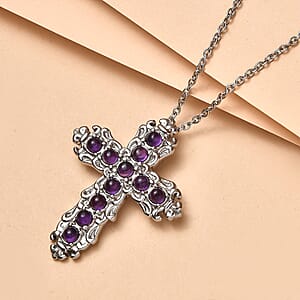 EverTrue African Amethyst 1.60 ctw Pendant Necklace in Stainless Steel 20 Inches 