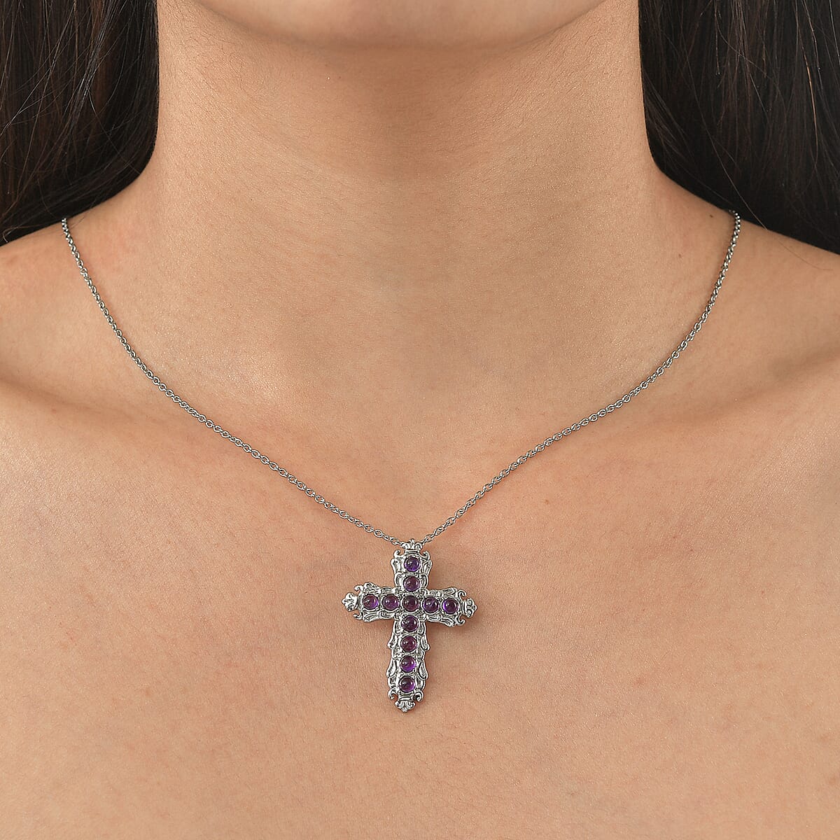 EverTrue African Amethyst 1.60 ctw Pendant Necklace in Stainless Steel 20 Inches  image number 2