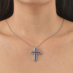 EverTrue African Amethyst 1.60 ctw Pendant Necklace in Stainless Steel 20 Inches 