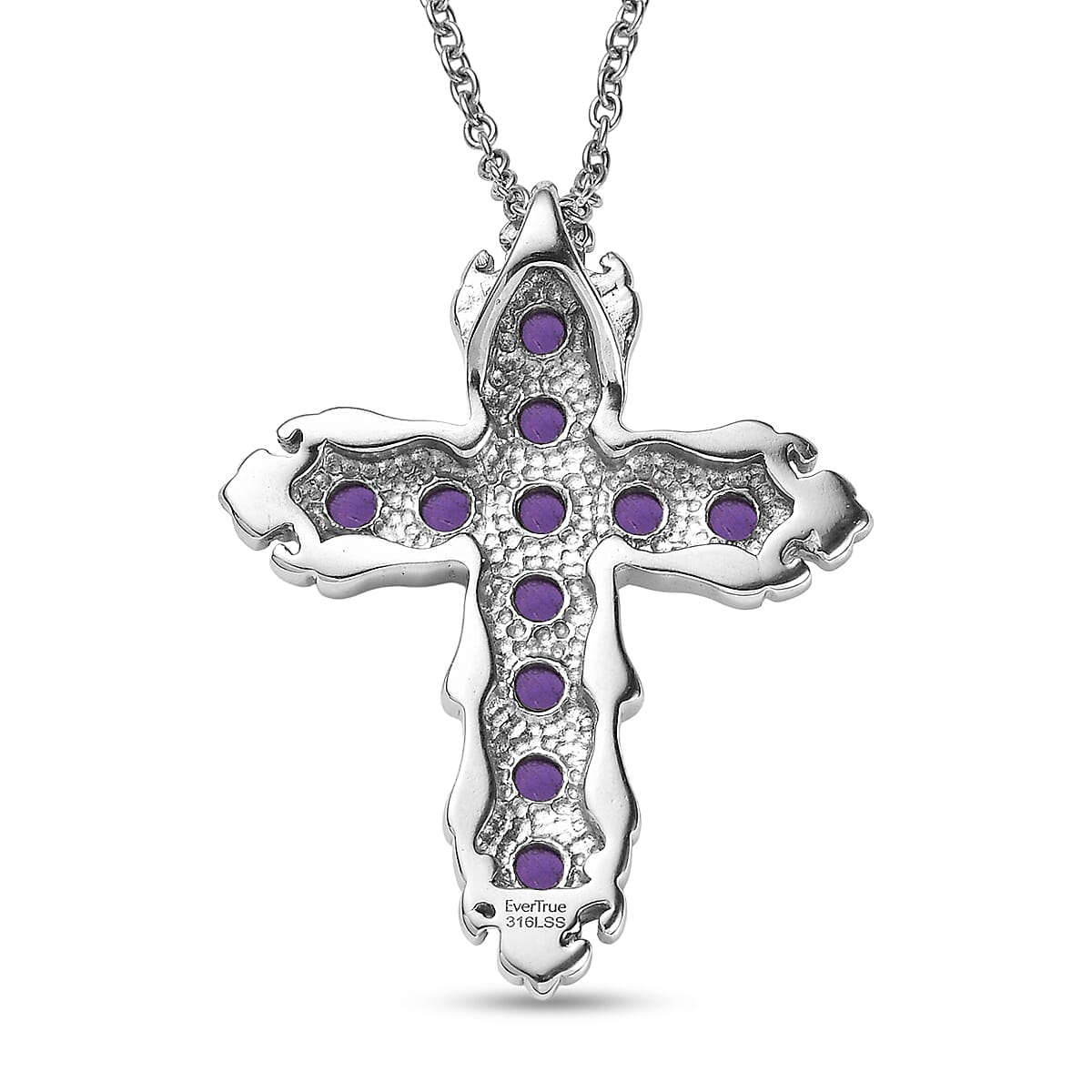 EverTrue African Amethyst 1.60 ctw Pendant Necklace in Stainless Steel 20 Inches  image number 4