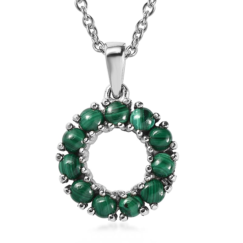 EverTrue African Malachite 2.25 ctw Pendant Necklace in Stainless Steel 20 Inches