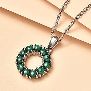 EverTrue African Malachite 2.25 ctw Pendant Necklace in Stainless Steel 20 Inches 
