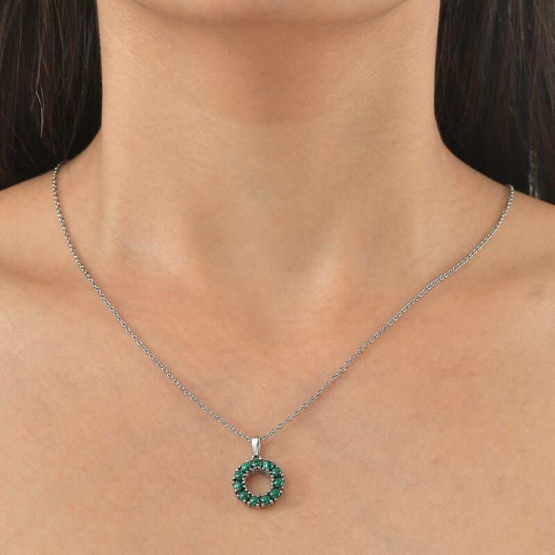EverTrue African Malachite 2.25 ctw Pendant Necklace in Stainless Steel 20 Inches