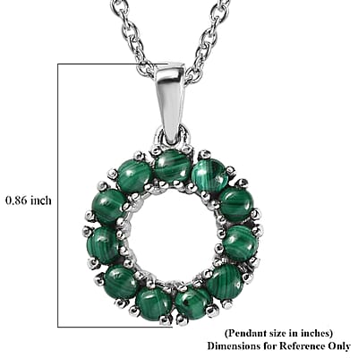 EverTrue African Malachite 2.25 ctw Pendant Necklace in Stainless Steel 20 Inches