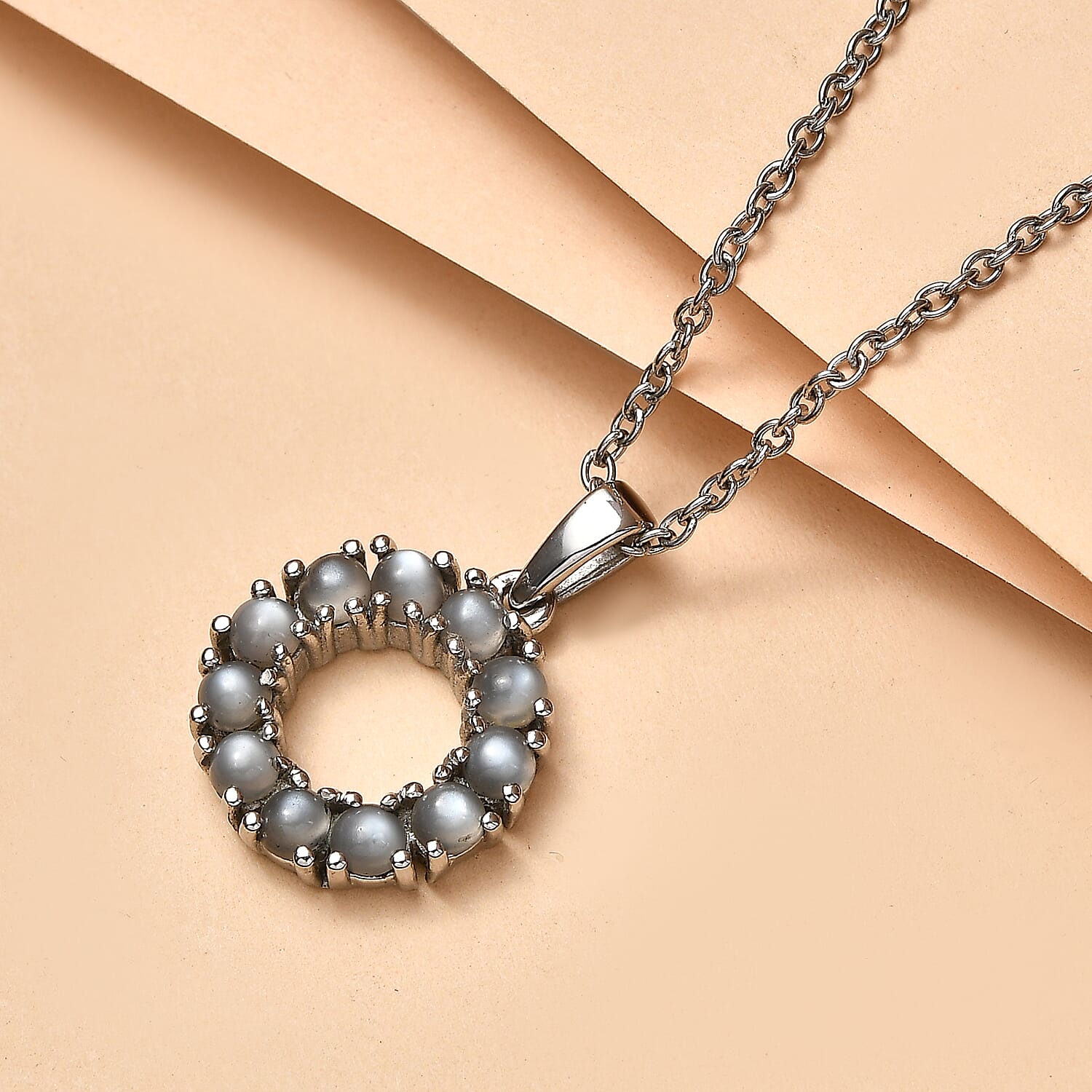 EverTrue Titanium Moonstone 1.50 ctw Pendant Necklace in Stainless Steel 20 Inches 