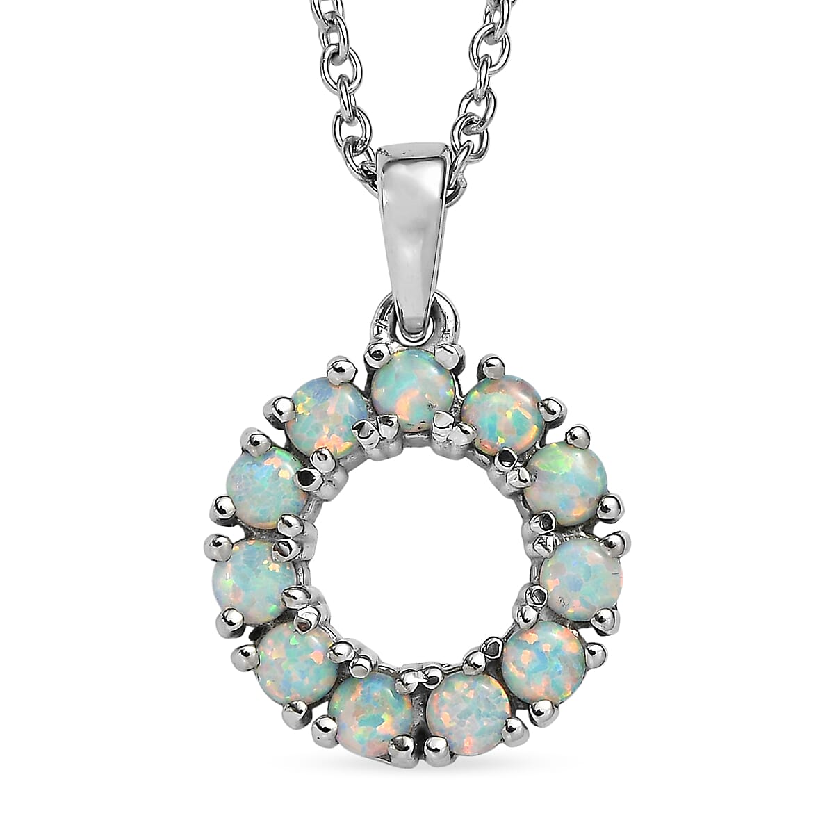 EverTrue Synthetic Milky Opal Pendant Necklace in Stainless Steel 20 Inches