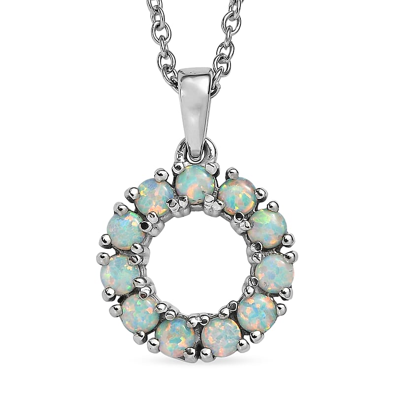 EverTrue Synthetic Milky Opal Pendant Necklace in Stainless Steel 20 Inches