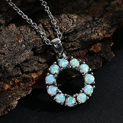 EverTrue Synthetic Milky Opal Pendant Necklace in Stainless Steel 20 Inches