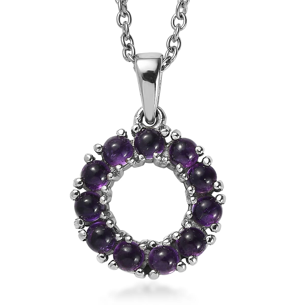 EverTrue African Amethyst 1.60 ctw Halo Pendant Necklace in Stainless Steel 20 Inches