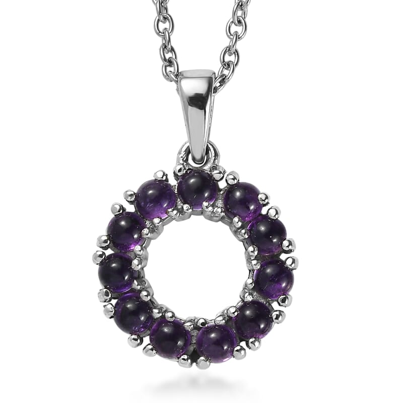 EverTrue African Amethyst 1.60 ctw Halo Pendant Necklace in Stainless Steel 20 Inches