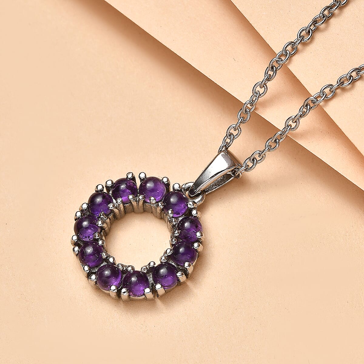 EverTrue African Amethyst 1.60 ctw Pendant Necklace in Stainless Steel 20 Inches  image number 1