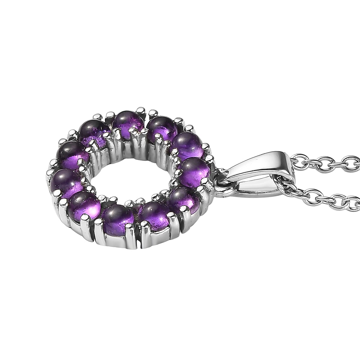 EverTrue African Amethyst 1.60 ctw Pendant Necklace in Stainless Steel 20 Inches  image number 3