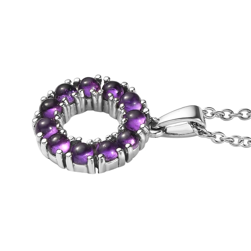 EverTrue African Amethyst 1.60 ctw Halo Pendant Necklace in Stainless Steel 20 Inches