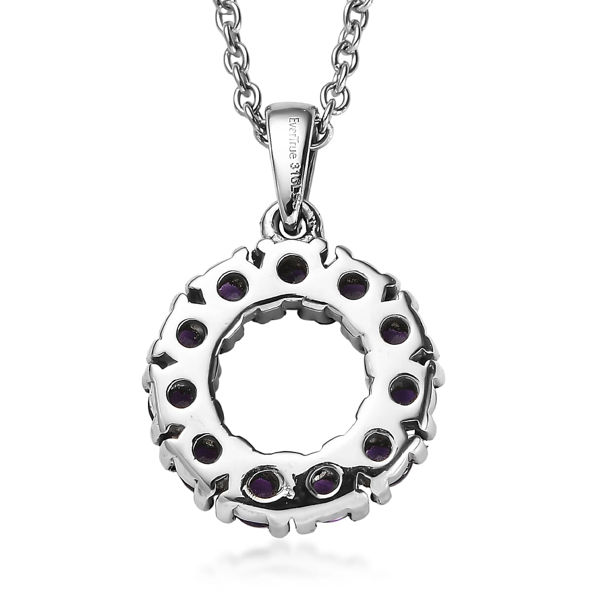 EverTrue African Amethyst 1.60 ctw Halo Pendant Necklace in Stainless Steel 20 Inches