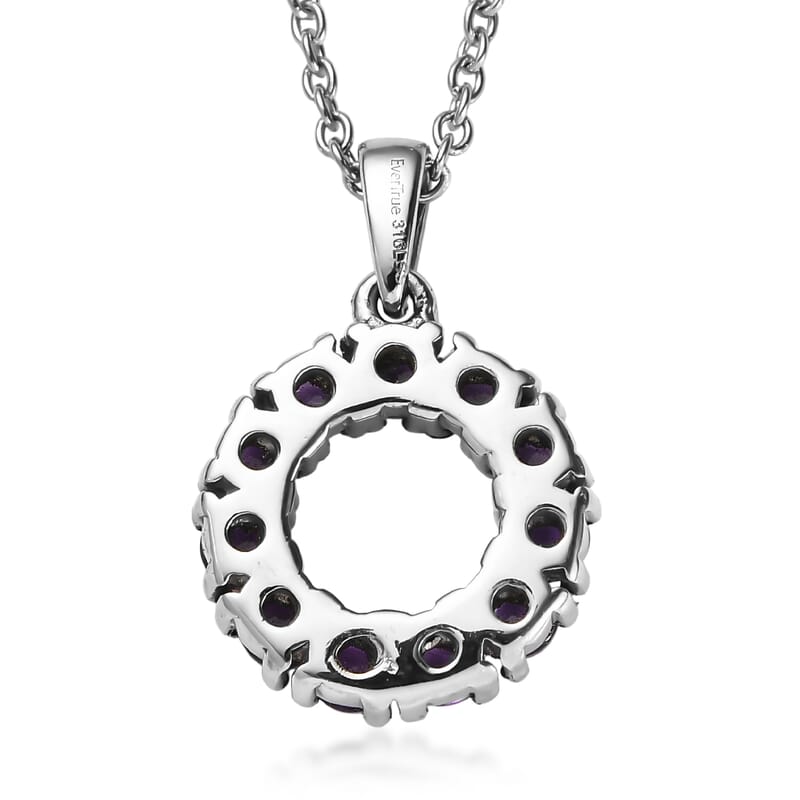 EverTrue African Amethyst 1.60 ctw Halo Pendant Necklace in Stainless Steel 20 Inches