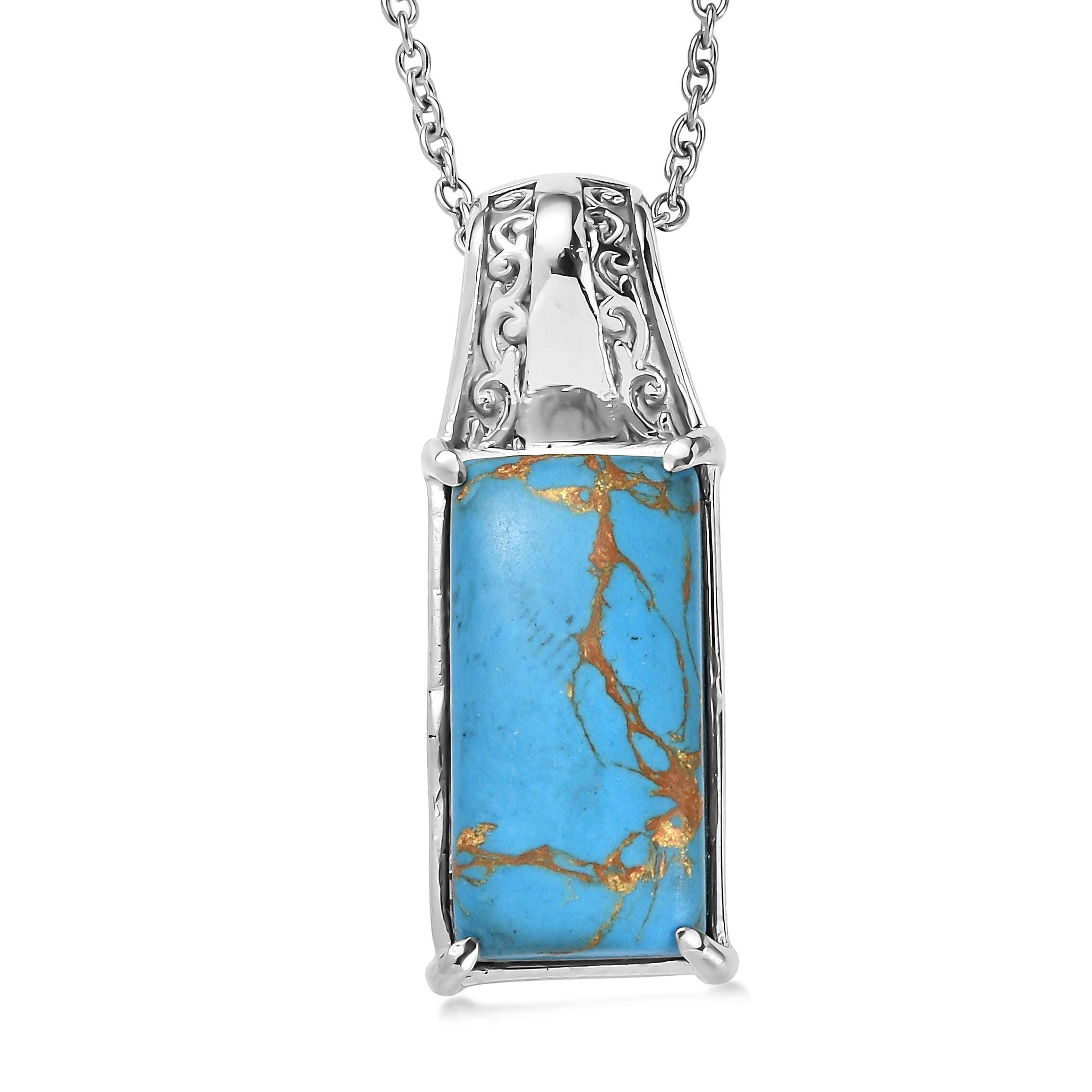 EverTrue Mojave Blue Turquoise 10.10 ctw Pendant Necklace in Stainless Steel 20 Inches