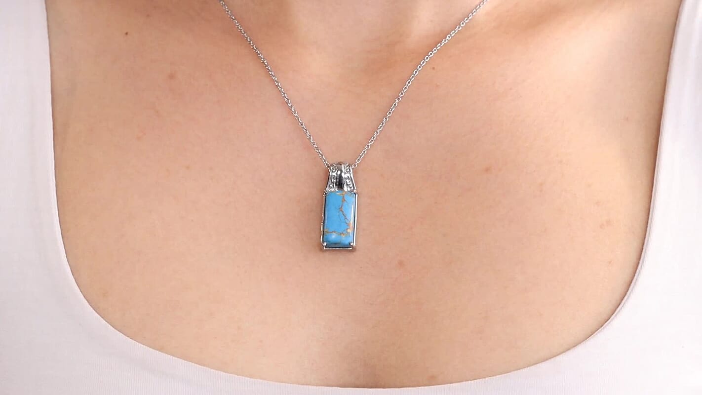 EverTrue Mojave Blue Turquoise 10.10 ctw Pendant Necklace in Stainless Steel 20 Inches