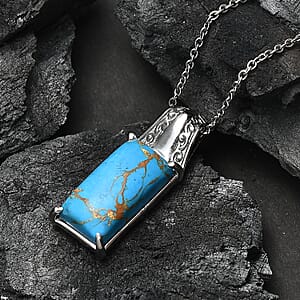 EverTrue Mojave Blue Turquoise 10.10 ctw Pendant Necklace in Stainless Steel 20 Inches 