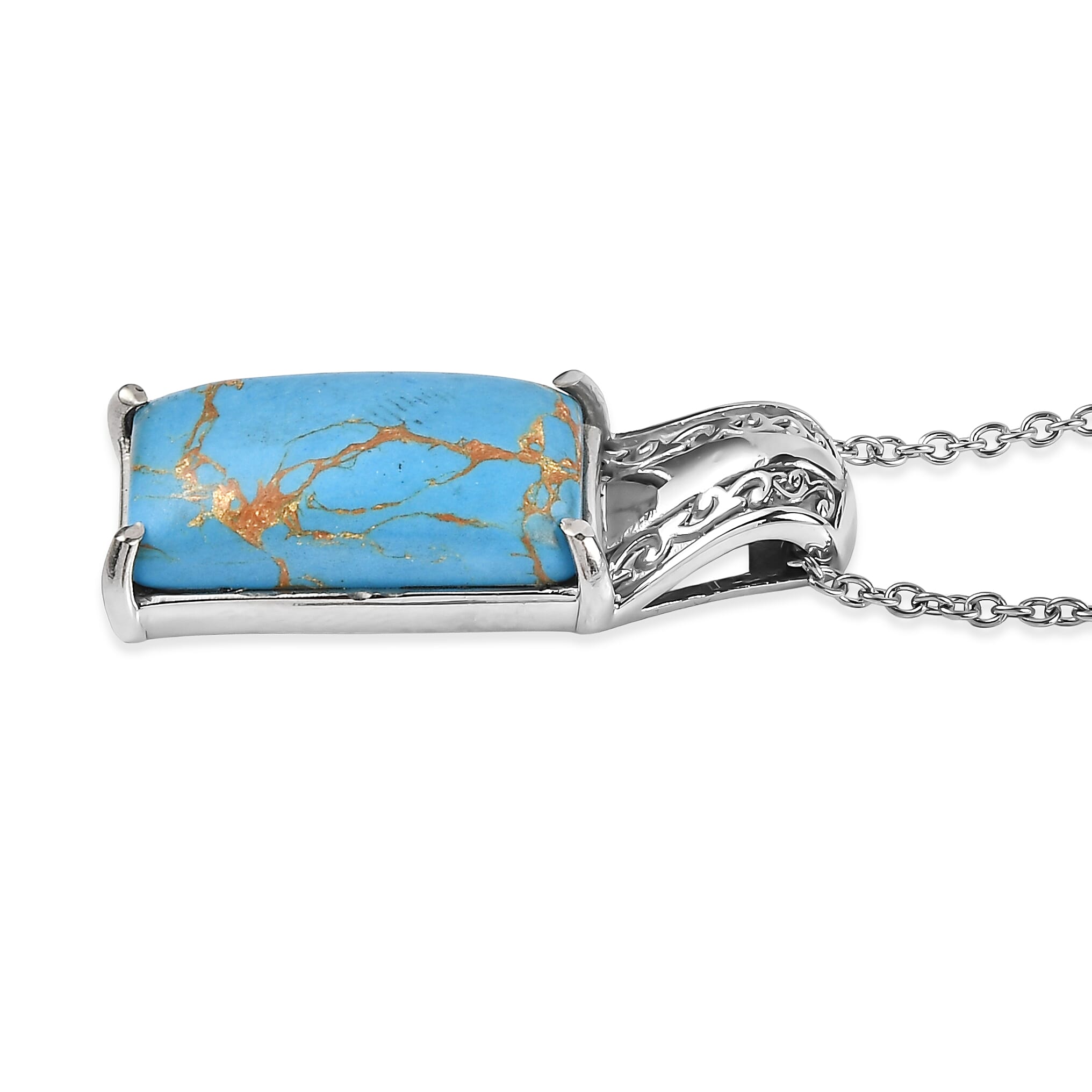 EverTrue Mojave Blue Turquoise 10.10 ctw Pendant Necklace in Stainless Steel 20 Inches