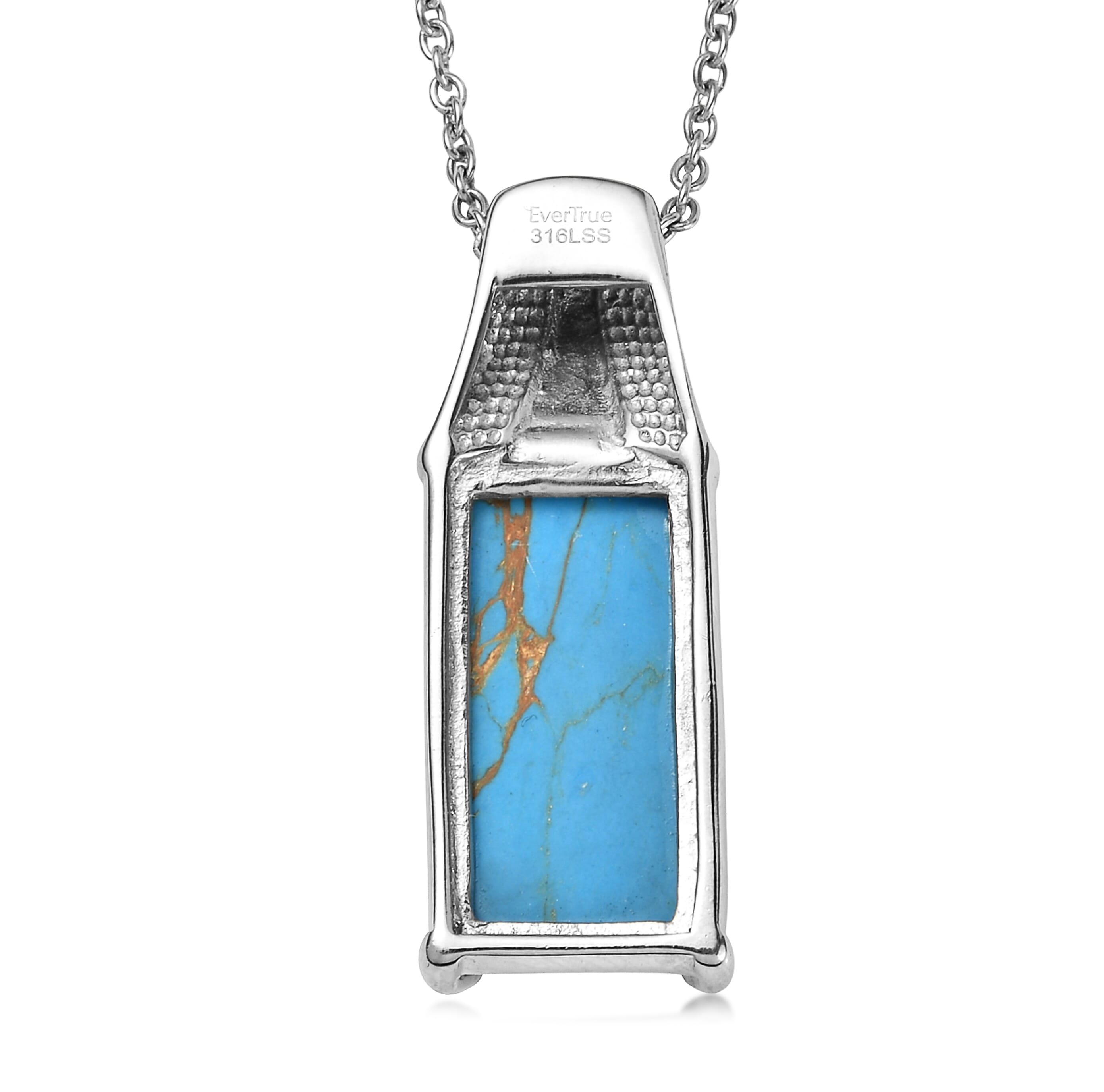 EverTrue Mojave Blue Turquoise 10.10 ctw Pendant Necklace in Stainless Steel 20 Inches
