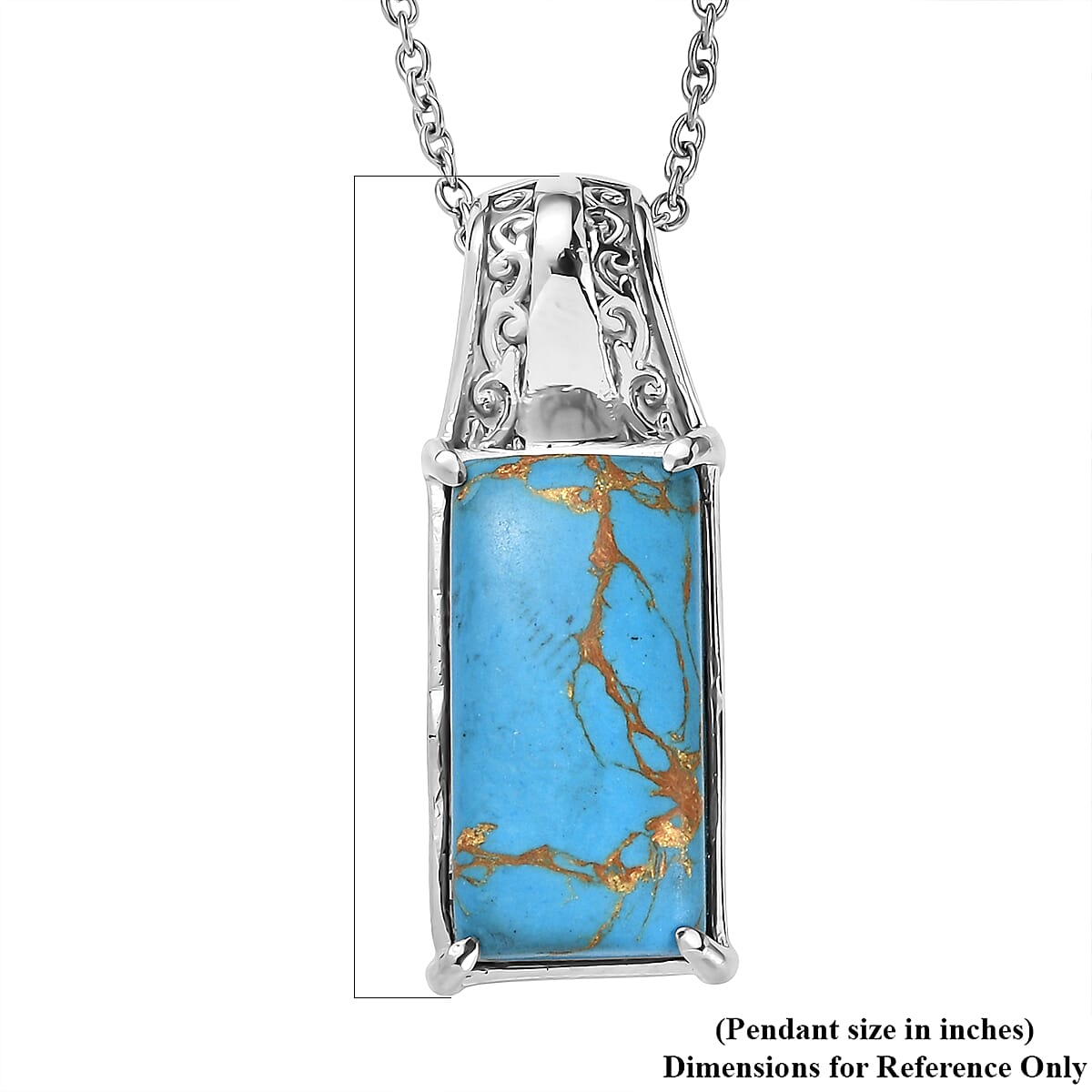 EverTrue Mojave Blue Turquoise 10.10 ctw Pendant Necklace in Stainless Steel 20 Inches