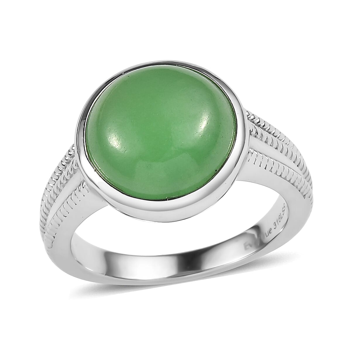 EverTrue Green Jade (D) 25.25 ctw Earrings, Ring (Size 6) and Pendant Necklace 20 Inches in Stainless Steel