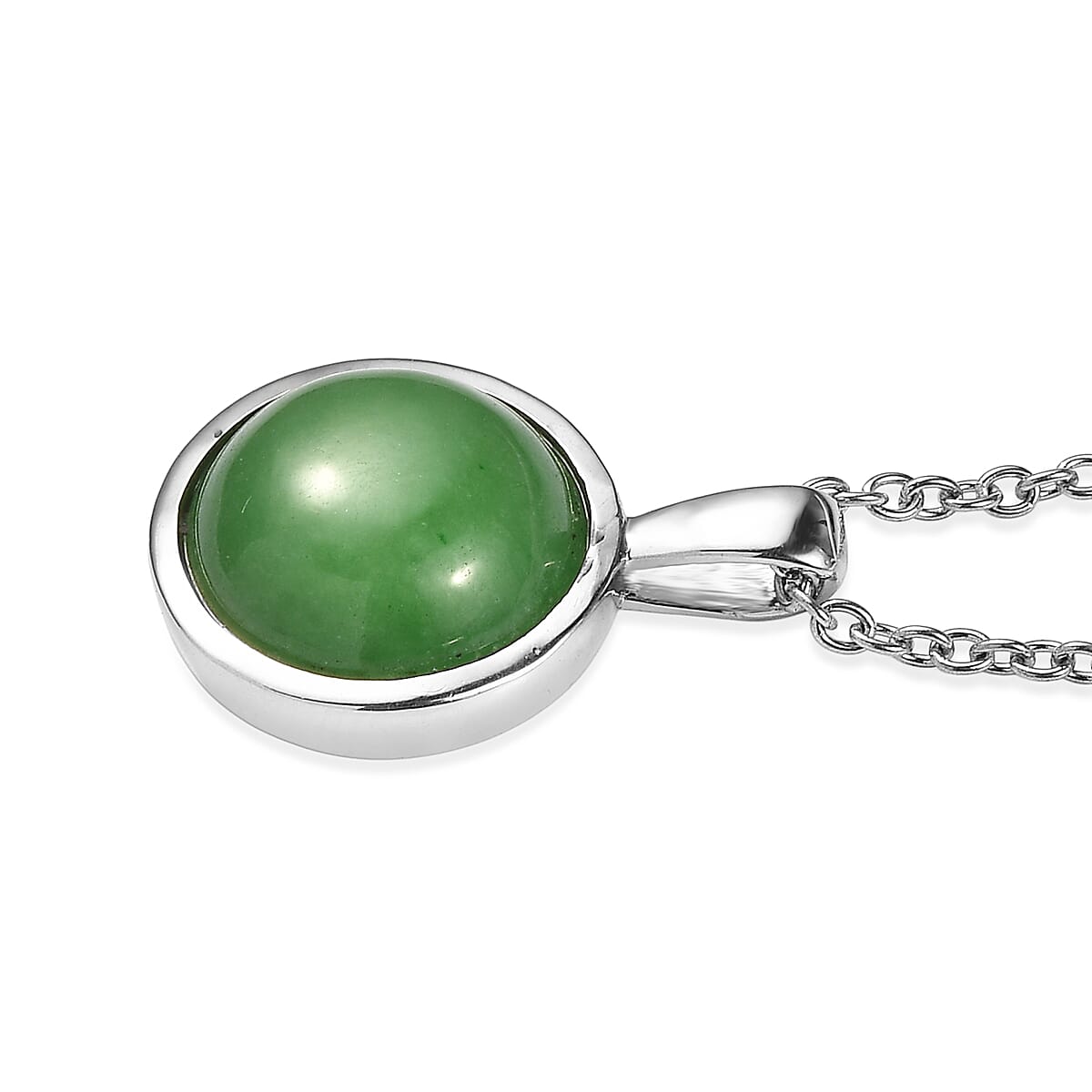 EverTrue Green Jade (D) 25.25 ctw Earrings, Ring (Size 6) and Pendant Necklace 20 Inches in Stainless Steel