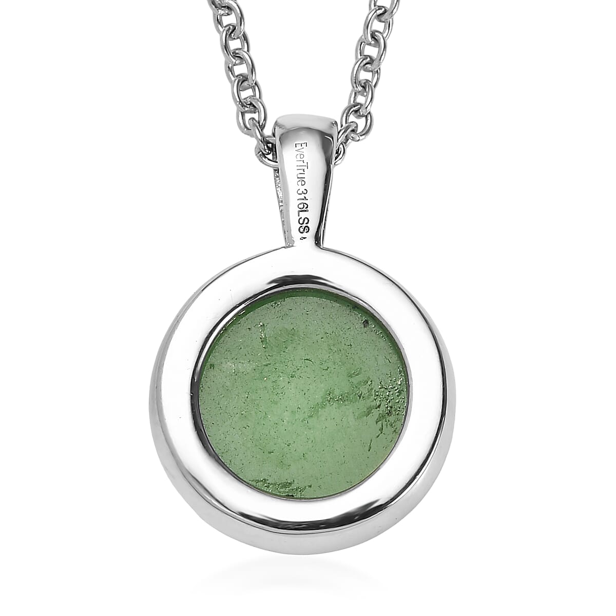 EverTrue Green Jade (D) 25.25 ctw Earrings, Ring (Size 6) and Pendant Necklace 20 Inches in Stainless Steel