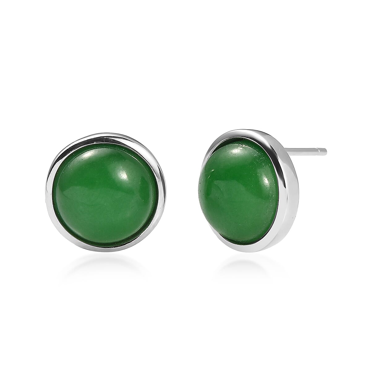 EverTrue Green Jade (D) 25.25 ctw Earrings, Ring (Size 6) and Pendant Necklace 20 Inches in Stainless Steel