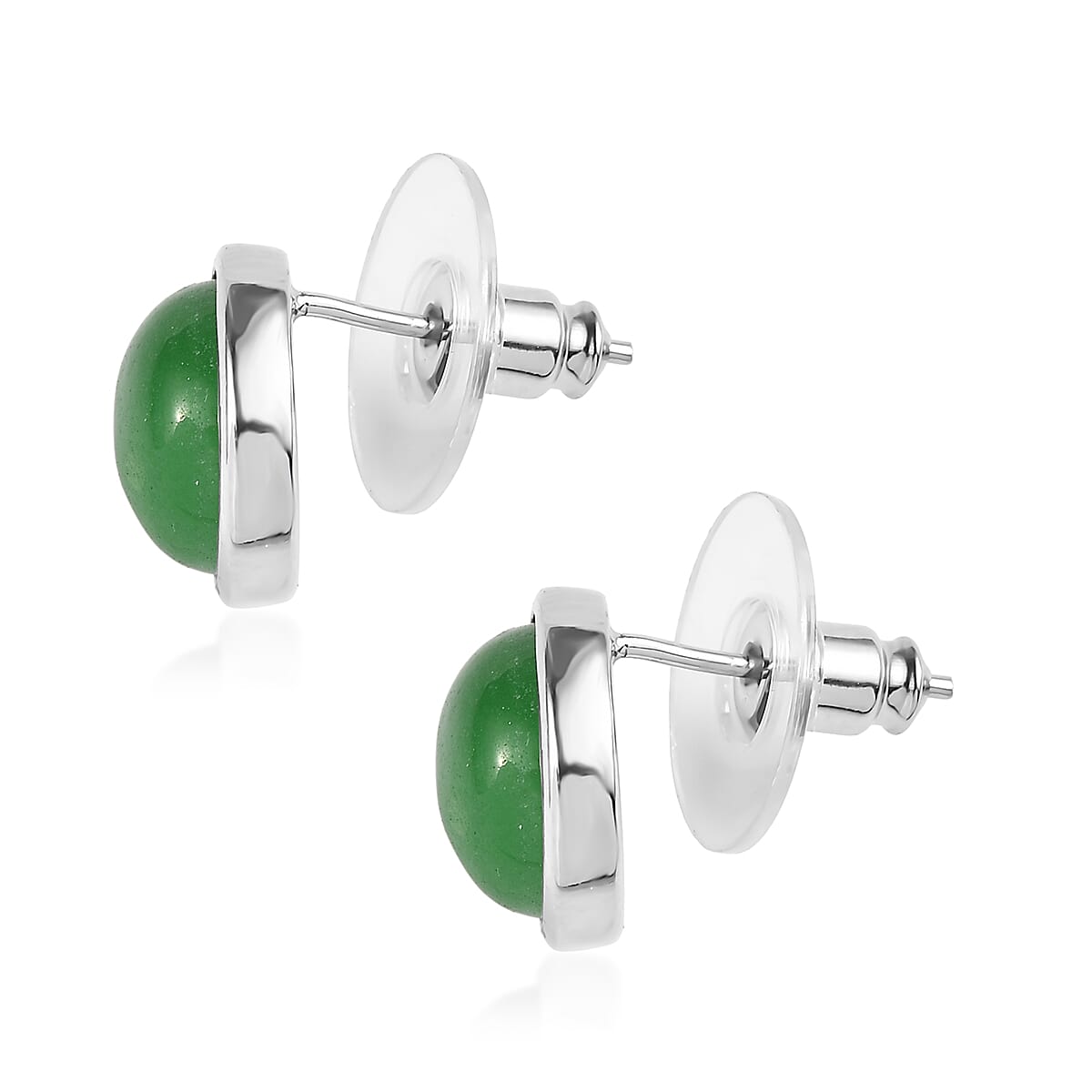 EverTrue Green Jade (D) 25.25 ctw Earrings, Ring (Size 7) and Pendant Necklace 20 Inches in Stainless Steel