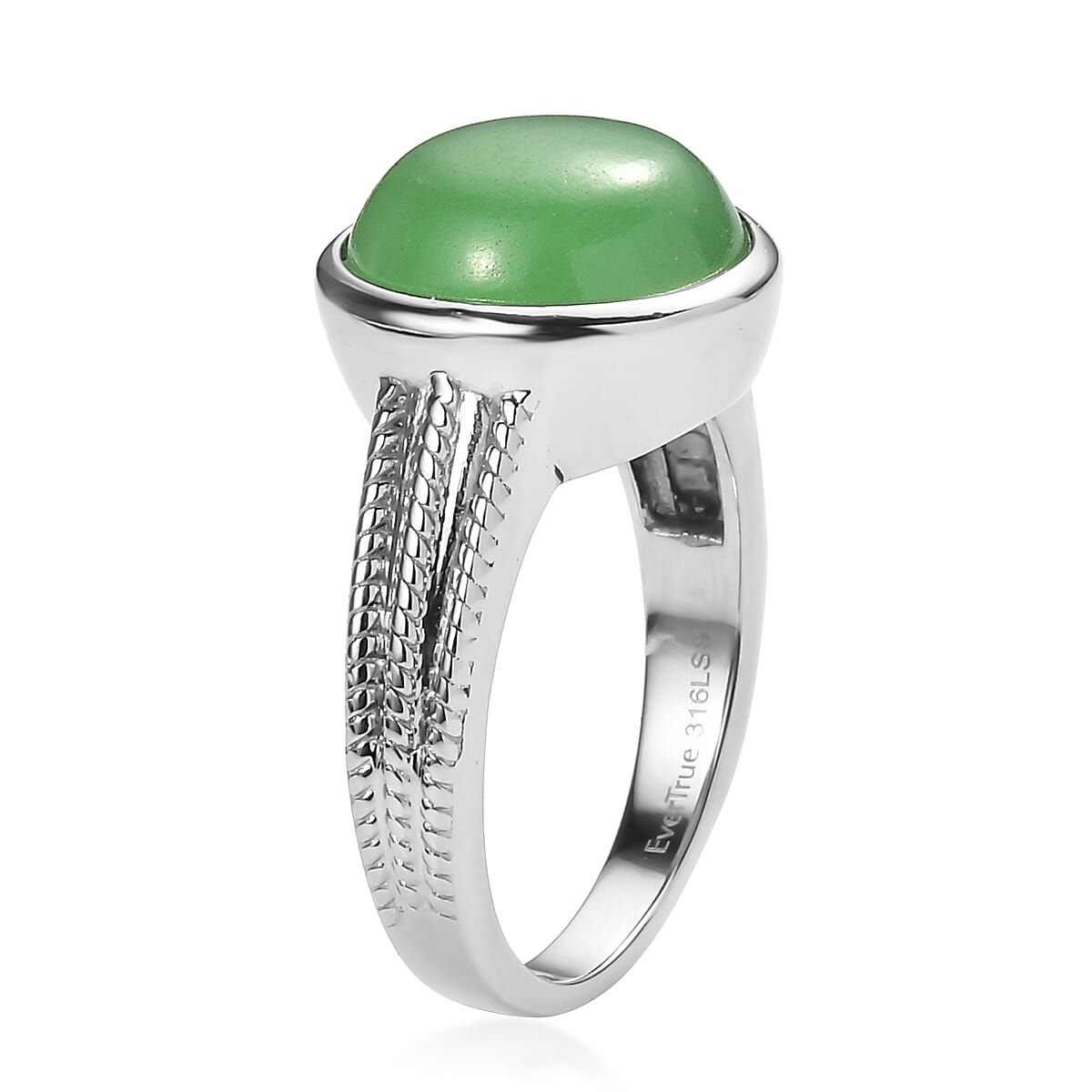 EverTrue Green Jade (D) 25.25 ctw Earrings, Ring (Size 7) and Pendant Necklace 20 Inches in Stainless Steel