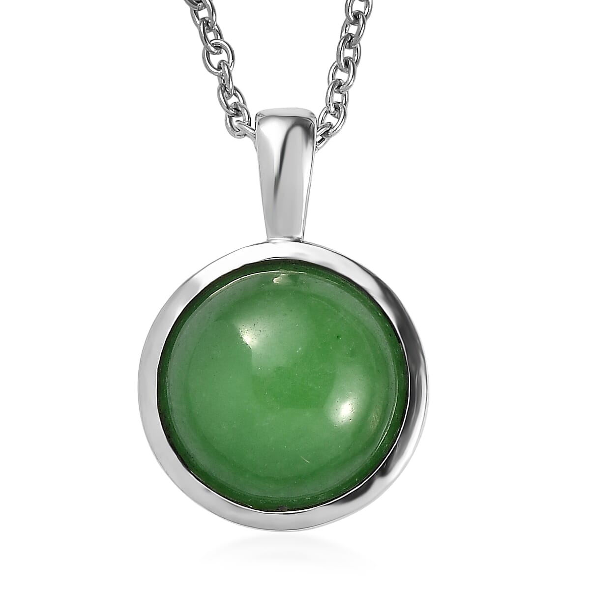 EverTrue Green Jade (D) 25.25 ctw Earrings, Ring (Size 7) and Pendant Necklace 20 Inches in Stainless Steel