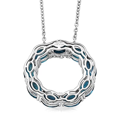 D'Joy London Blue Topaz 8.35 ctw Circle Pendant in Rhodium Over Sterling Silver with Stainless Steel (20 Inches)