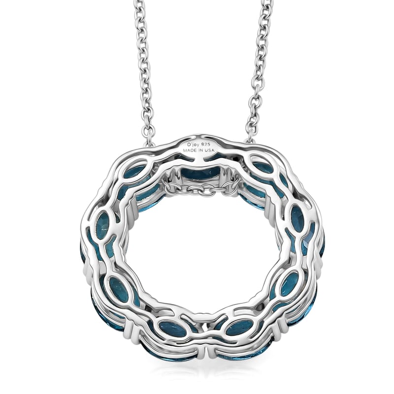 D'Joy London Blue Topaz 8.35 ctw Circle Pendant in Rhodium Over Sterling Silver with Stainless Steel (20 Inches)