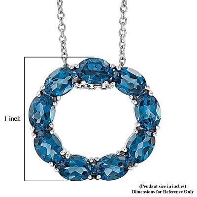 D'Joy London Blue Topaz 8.35 ctw Circle Pendant in Rhodium Over Sterling Silver with Stainless Steel (20 Inches)