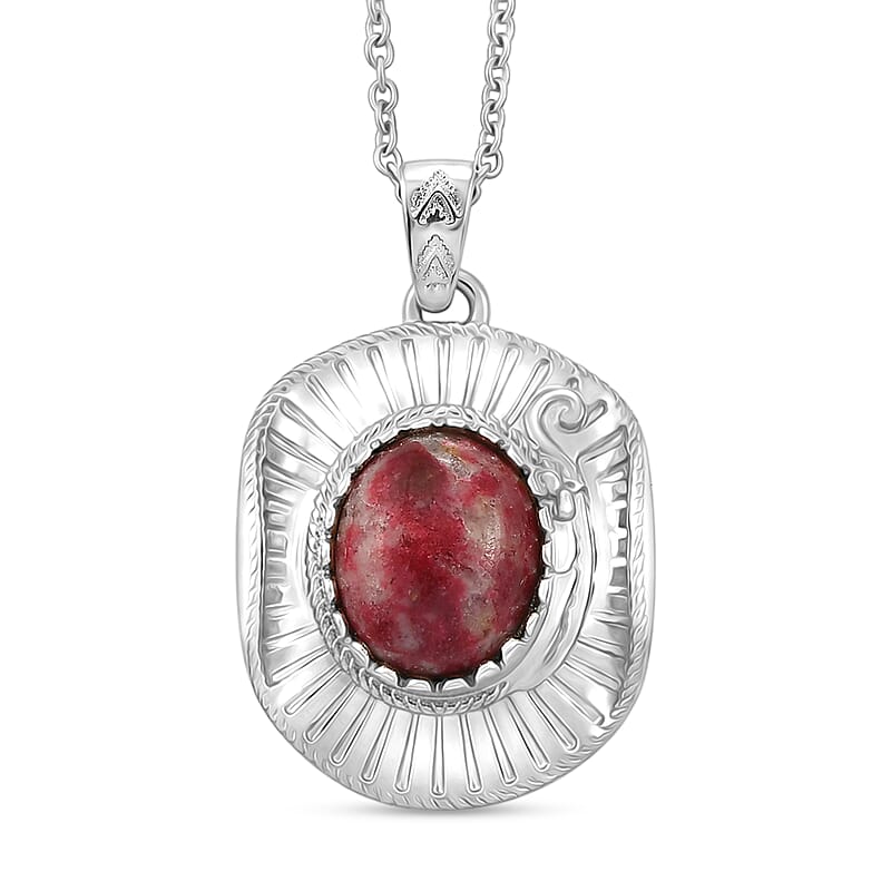 EverTrue Premium Norwegian Thulite 6.20 ctw Pendant Platinum Bond with Stainless Steel Necklace 20 Inches