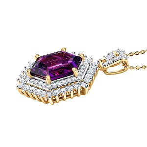 D'Joy AAA Lusaka Amethyst and Moissanite 6.35 ctw Sunburst Pendant Necklace in 18K Vermeil Yellow Gold Over Sterling Silver 20 Inches 