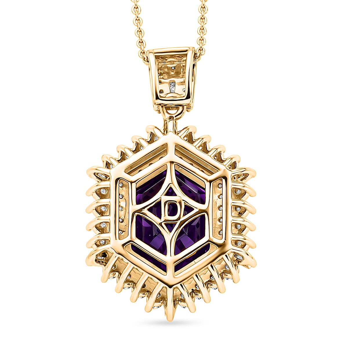 D'Joy AAA Lusaka Amethyst and Moissanite 6.35 ctw Sunburst Pendant Necklace in 18K Vermeil Yellow Gold Over Sterling Silver 20 Inches