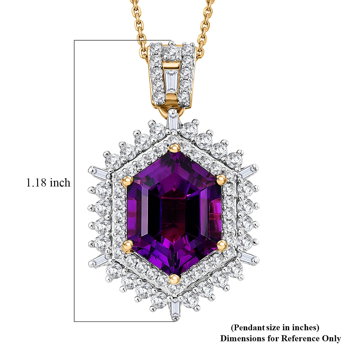 D'Joy AAA Lusaka Amethyst and Moissanite 6.35 ctw Sunburst Pendant Necklace in 18K Vermeil Yellow Gold Over Sterling Silver 20 Inches