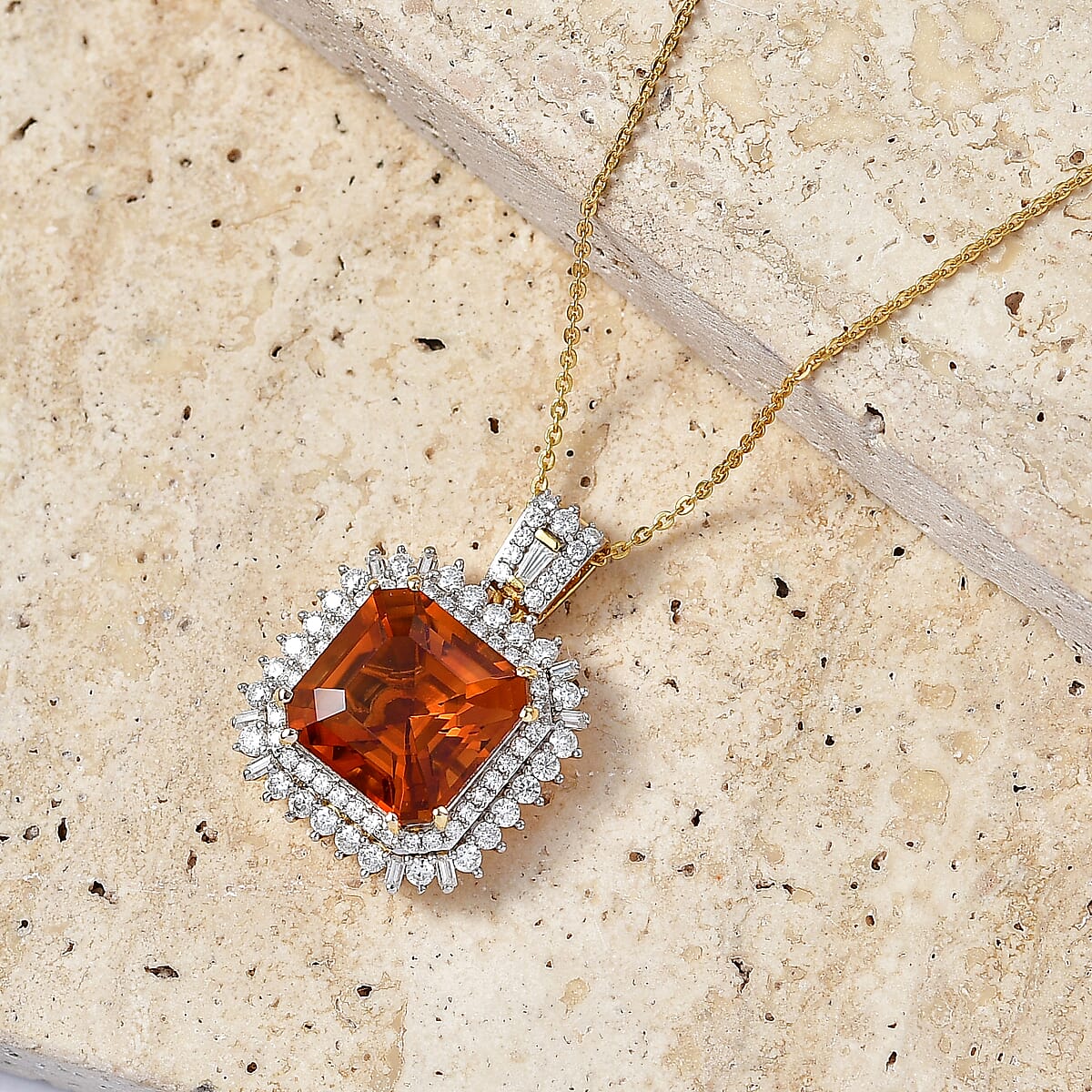 D'Joy Assher Cut AAA Santa Ana Madeira Citrine and Moissanite 8.50 ctw Sunburst Pendant Necklace in 18K Vermeil Yellow Gold Over Sterling Silver 20 Inches  image number 1