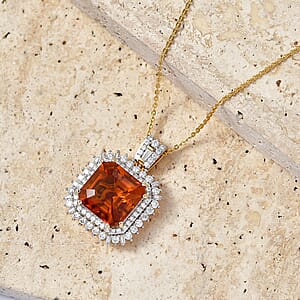 D'Joy Assher Cut AAA Santa Ana Madeira Citrine and Moissanite 8.50 ctw Sunburst Pendant Necklace in 18K Vermeil Yellow Gold Over Sterling Silver 20 Inches 