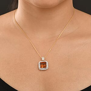 D'Joy Assher Cut AAA Santa Ana Madeira Citrine and Moissanite 8.50 ctw Sunburst Pendant Necklace in 18K Vermeil Yellow Gold Over Sterling Silver 20 Inches 
