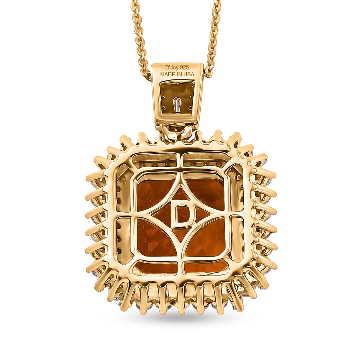 D'Joy Assher Cut AAA Santa Ana Madeira Citrine and Moissanite 8.50 ctw Sunburst Pendant Necklace in 18K Vermeil Yellow Gold Over Sterling Silver 20 Inches