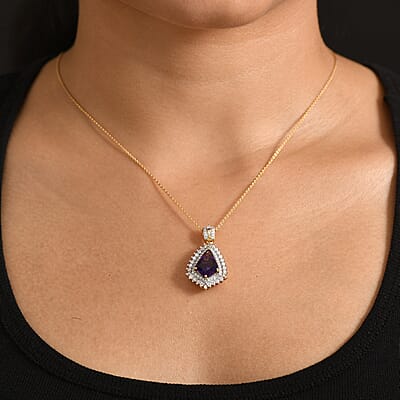 D'Joy AAA Lusaka Amethyst and Moissanite 4.60 ctw Sunburst Pendant Necklace in 18K Vermeil Yellow Gold Over Sterling Silver (20 Inces)