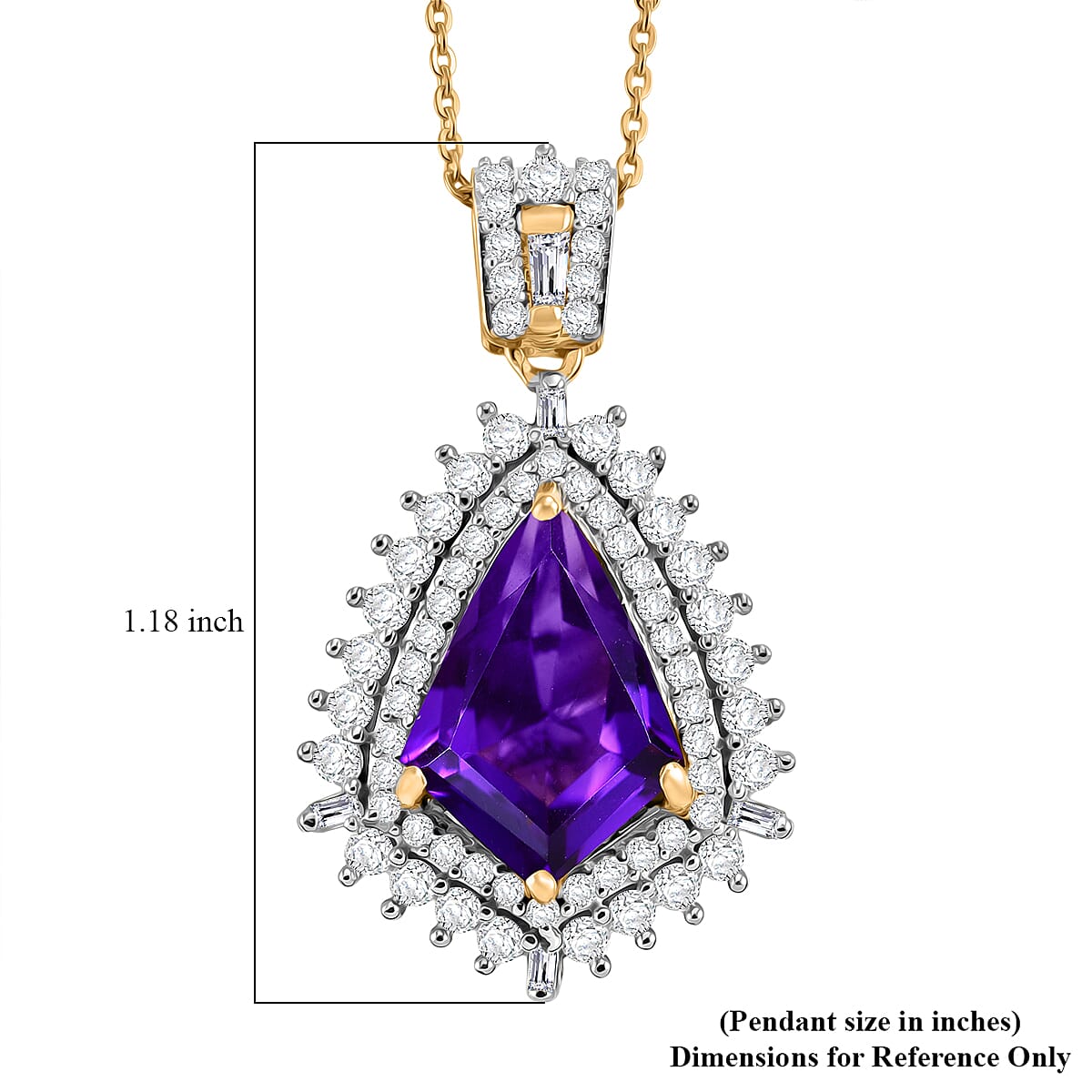 D'Joy AAA Lusaka Amethyst and Moissanite 4.60 ctw Sunburst Pendant Necklace in 18K Vermeil Yellow Gold Over Sterling Silver (20 Inces)